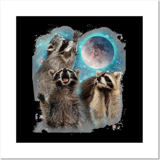 3 Racoon Moon Howling Raccoon Head Funny For Men, Women Posters and Art